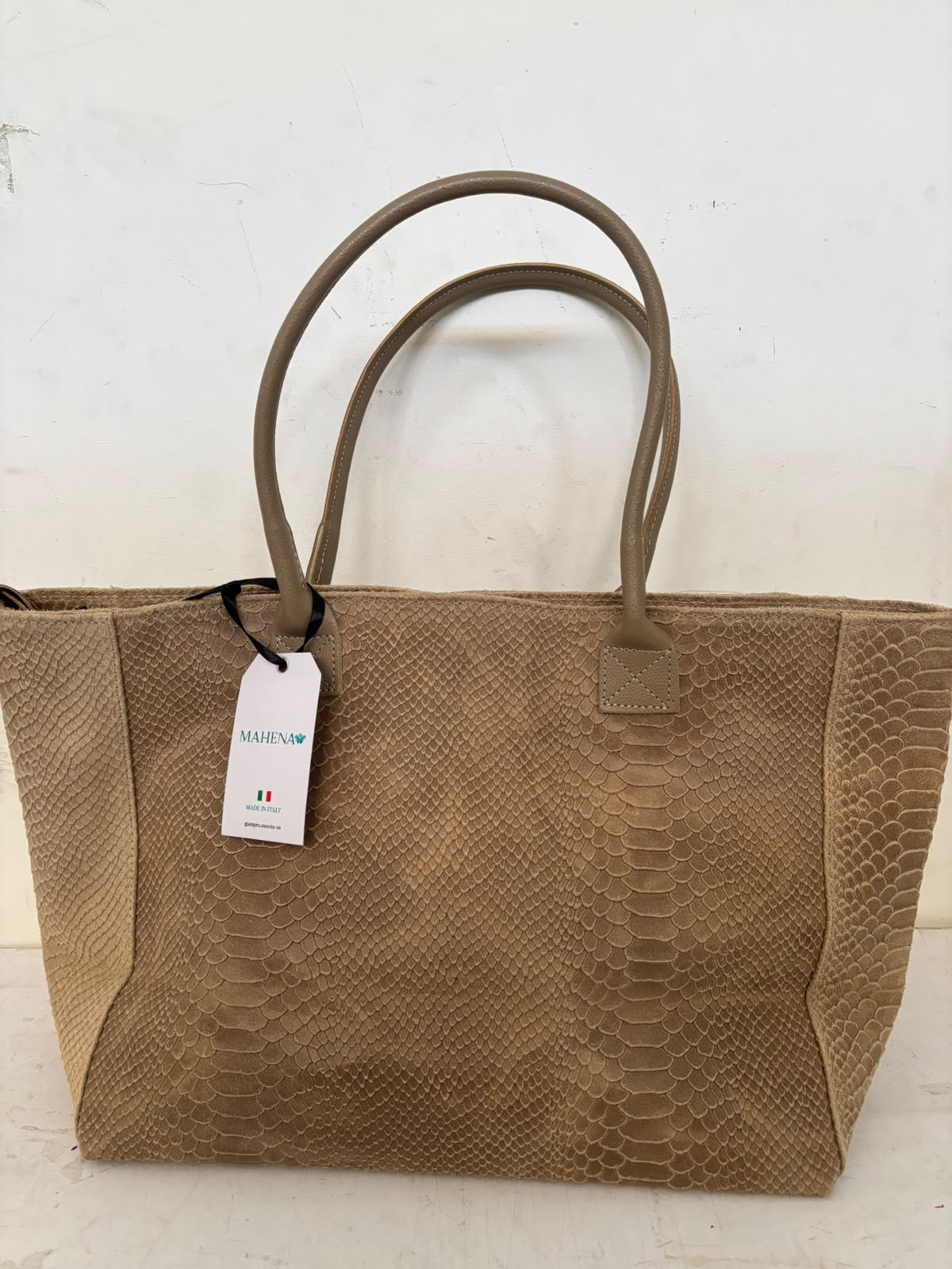 Sac fourre-tout "Vénus" MAHENA Effet Python beige – 100% Cuir Véritable