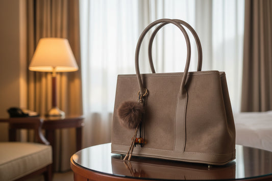 ADE bag velvet texture faux fur pompom