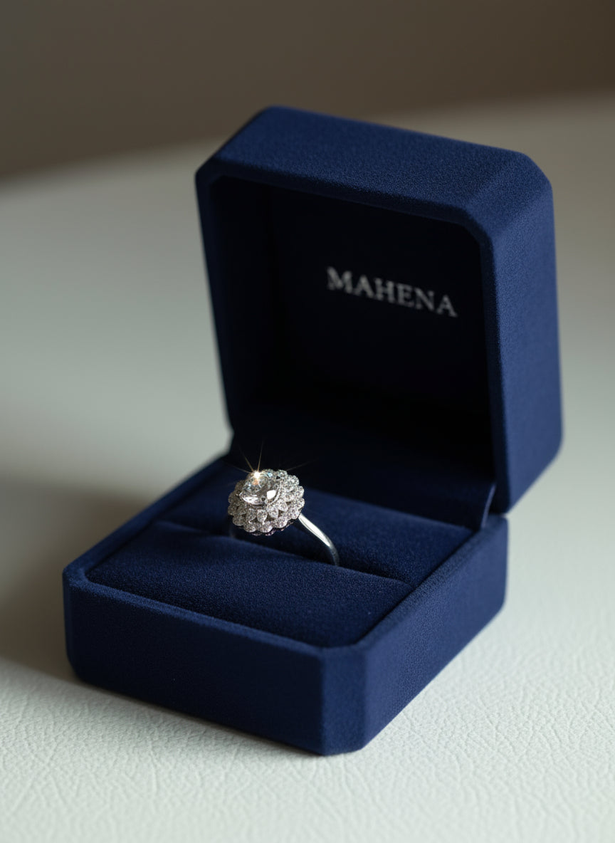 Anello in argento S925 con moissanite e fiori 2 CARATI CON CERTIFICATO regolabile MODELLO ALBA