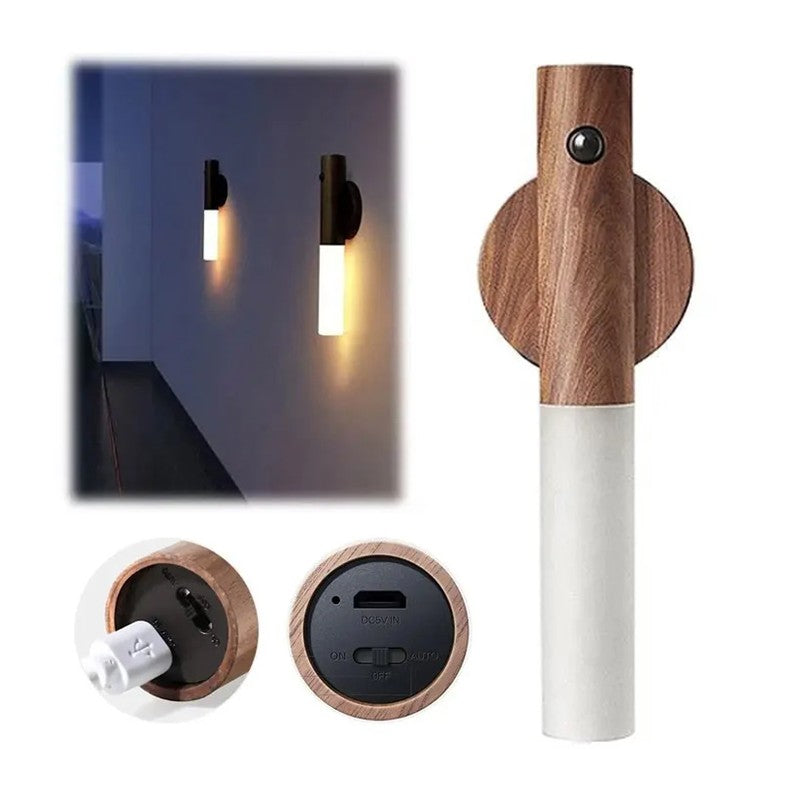 Luce Notturna Wireless 2 PEZZI  a LED USB con Sensore di Movimento PIR, Legno Magnetico