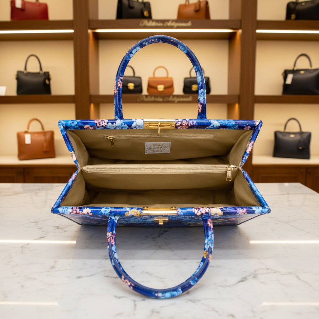 SOFIA – Borsa a Mano Floreale in Vera Pelle Artigianale (Made in Italy)