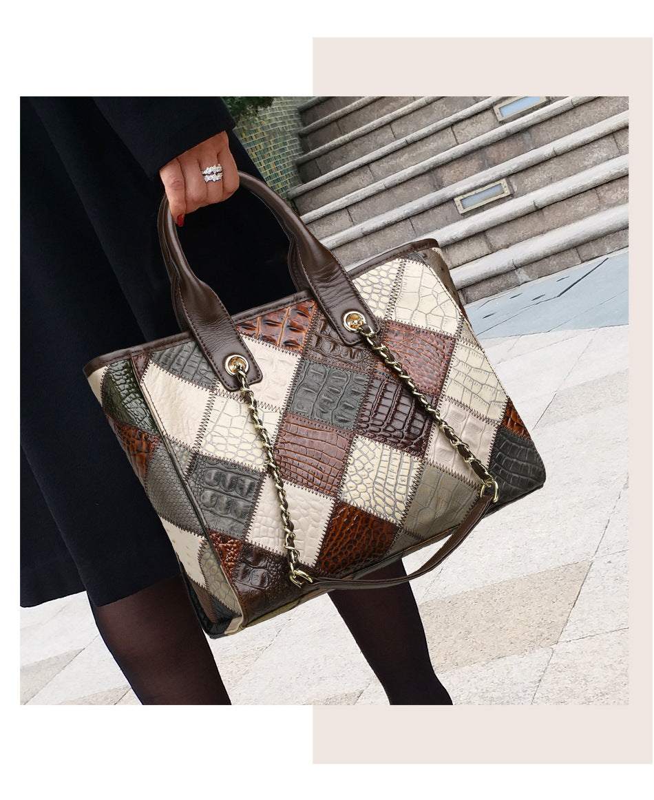 Borsa in pelle, leggera, di lusso, di alta qualità, a contrasto, alla moda, a quadri, da donna
