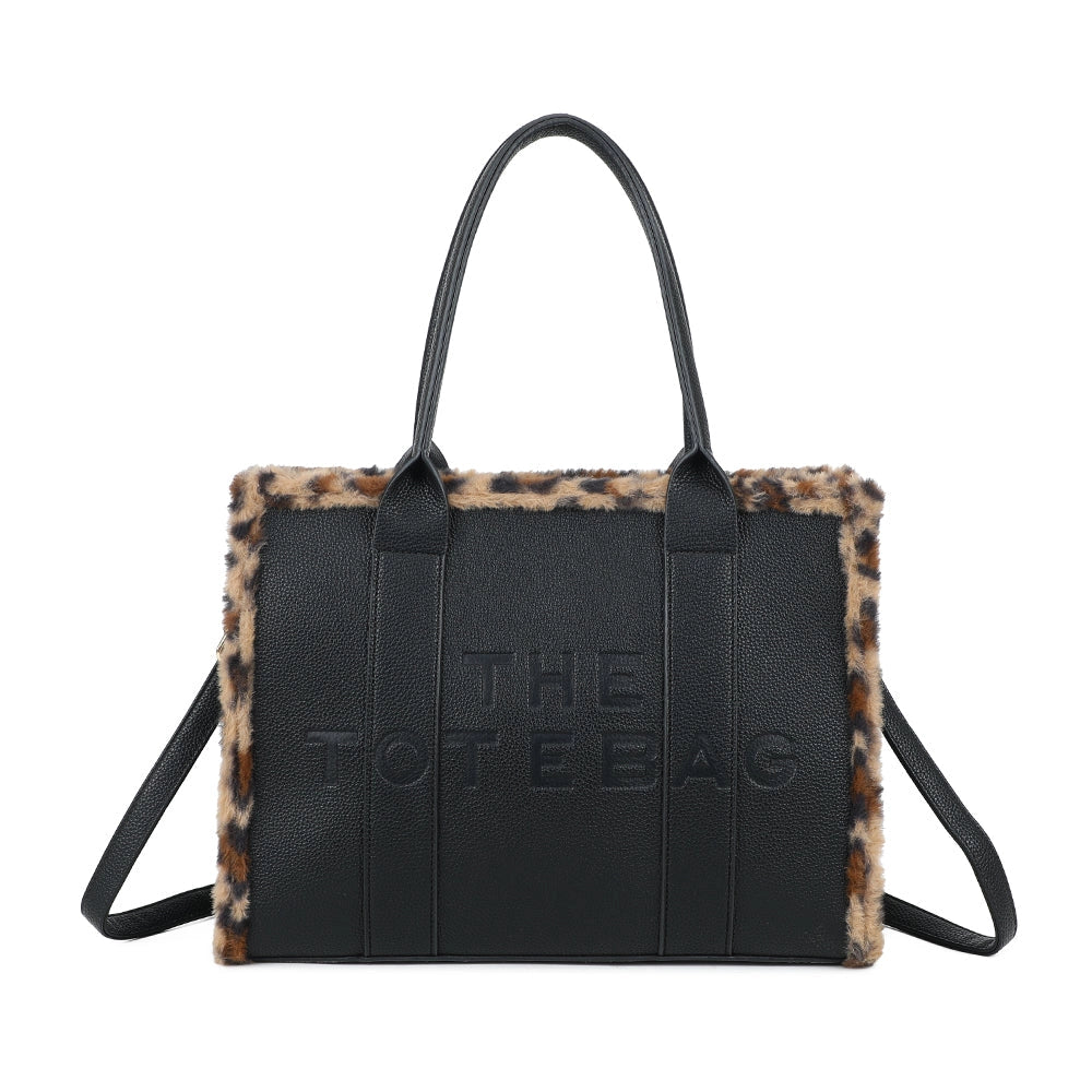 Tasche aus genarbtem Kunstleder mit Katzenmuster