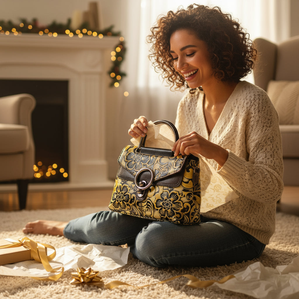 Retro-style women's leather bag, Feme model, small jewel