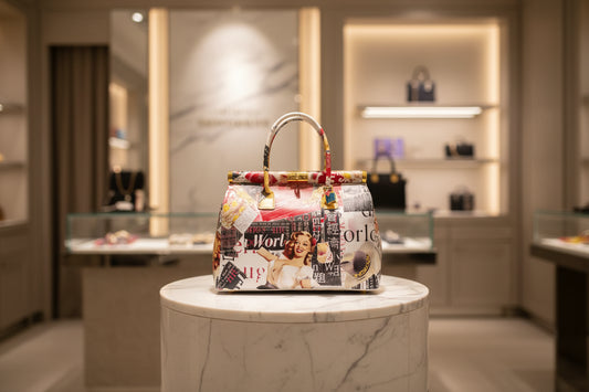 Mahena "Vintage Journal" — Borsa Artigianale Pop Art in Vera Pelle