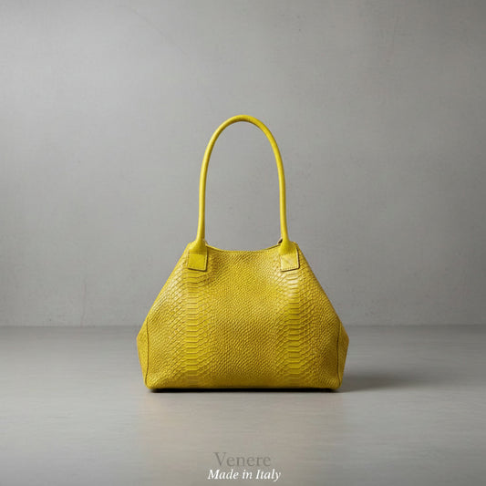 Tote Bag "Venere" MAHENA Effetto Pitone Giallo Lime – 100% Vera Pelle Made in Italy
