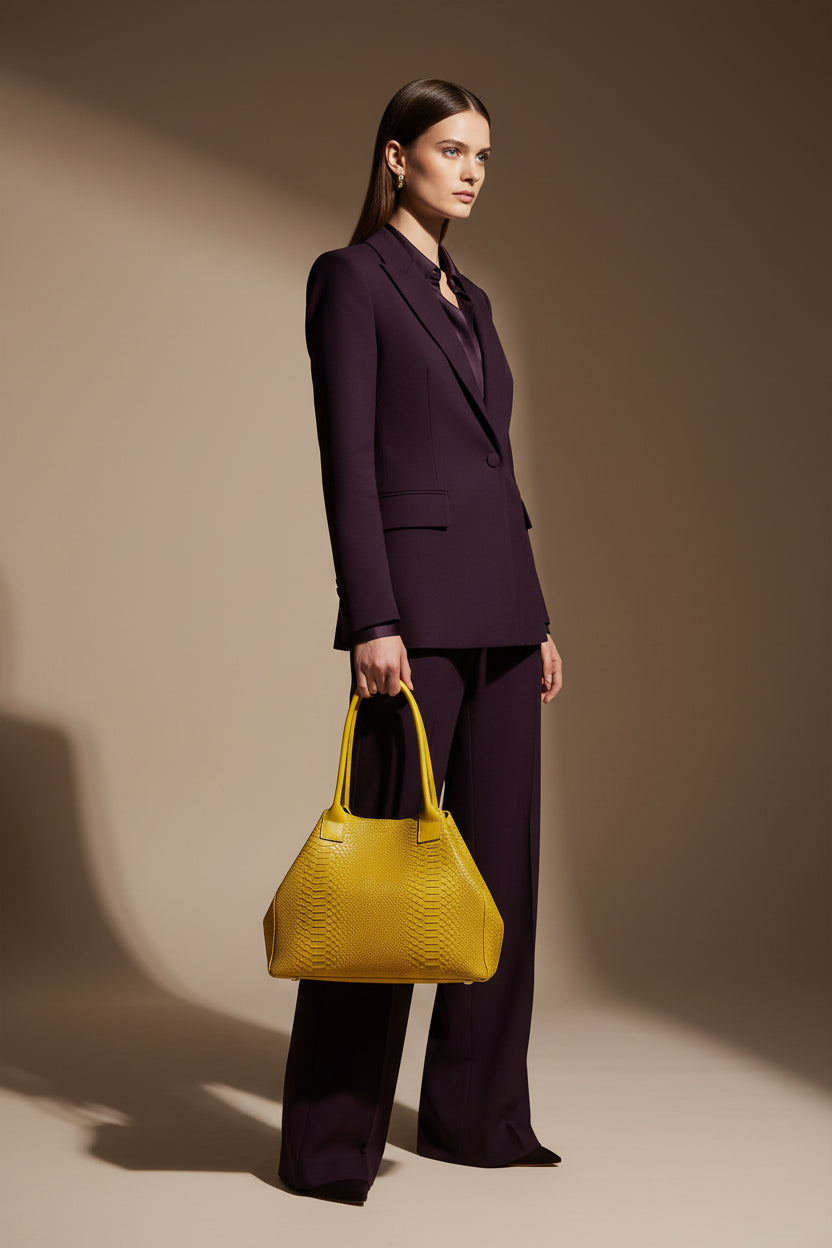 Tote Bag "Venere" MAHENA Effetto Pitone Giallo Lime – 100% Vera Pelle Made in Italy
