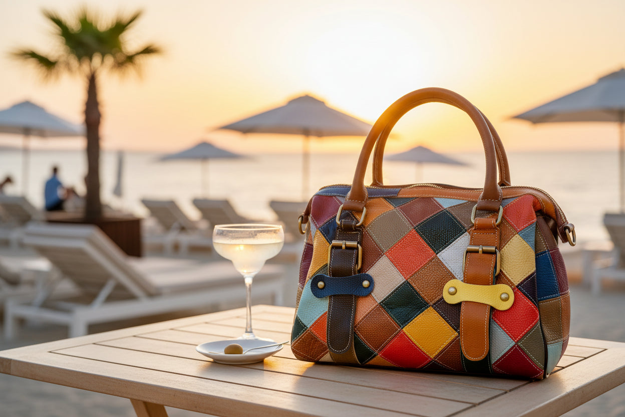Sac patchwork artistique MAHENA multicolore - 100% Cuir véritable Unique en Précommande expéditions expédition à partir du 30 mai