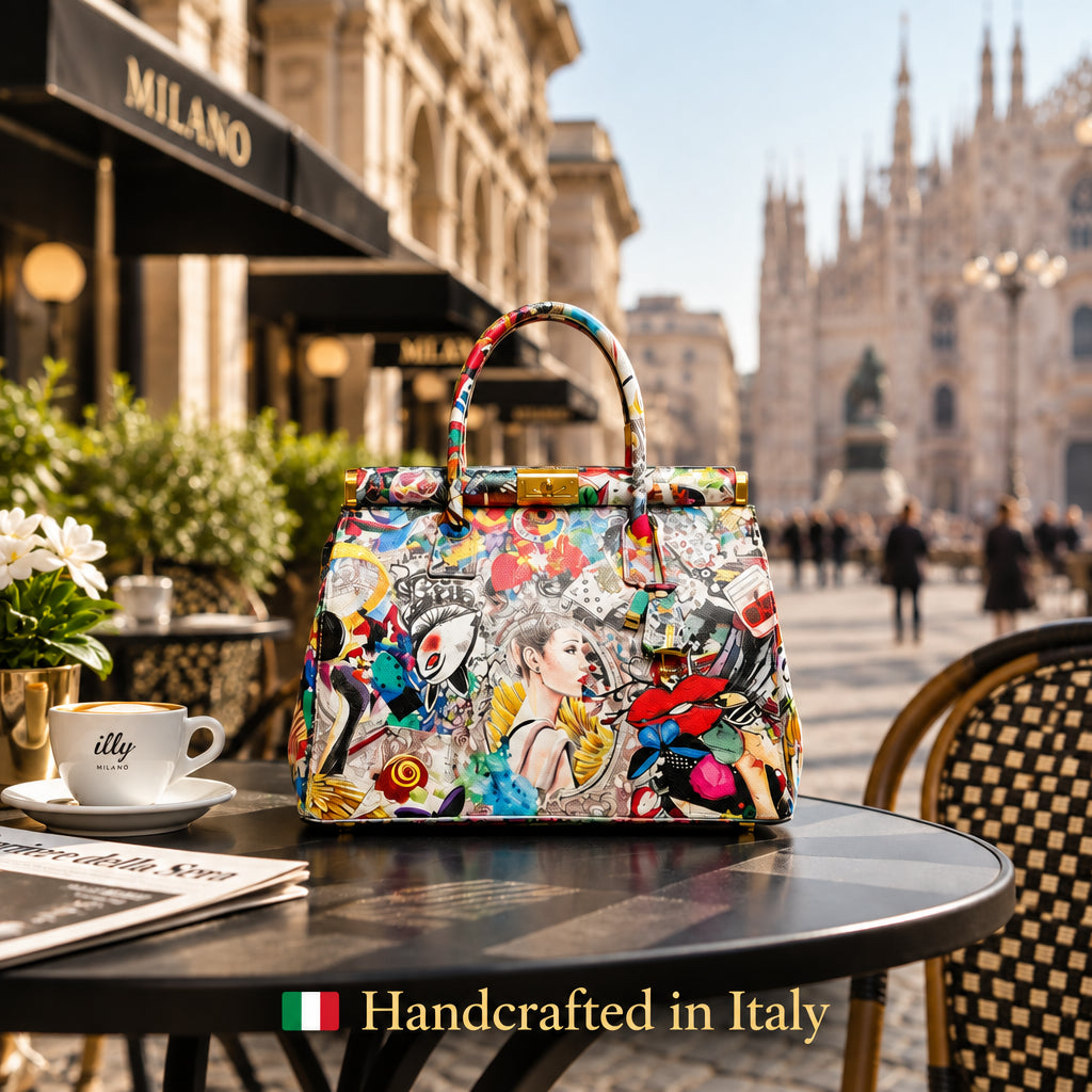 MUSE – Borsa a Mano Pop-Art in Vera Pelle Artigianale (Made in Italy)
