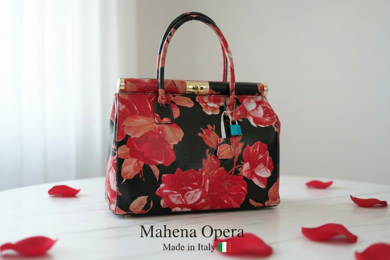 MAHENA "Opera" - Edizione Limitata in Pelle Martellata Floreale – Made in Italy