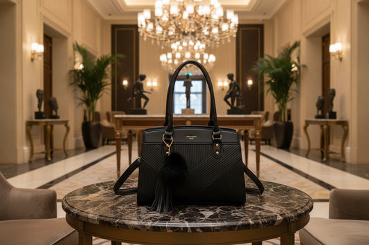 BORSA DONNA PAMY DISEGNO FRANCESE con Pompon in Ecopelliccia