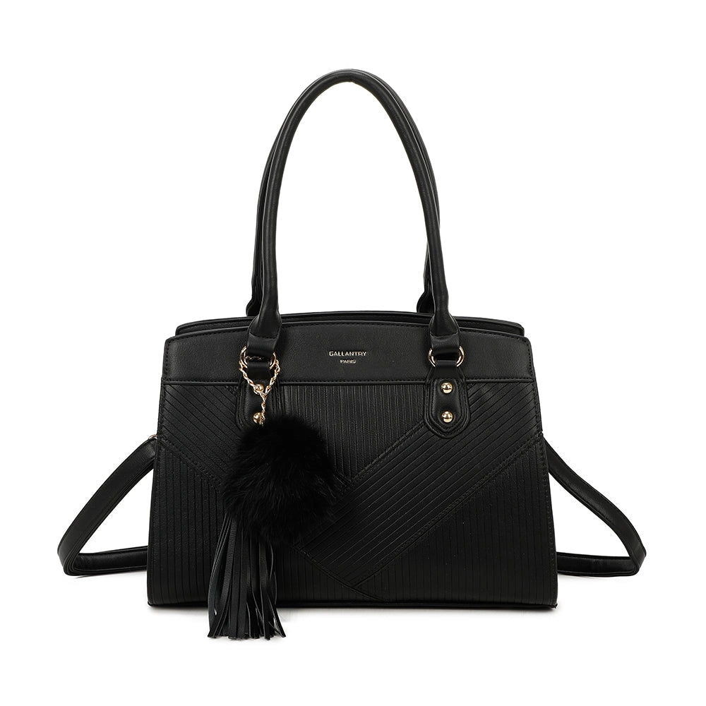 BORSA DONNA PAMY DISEGNO FRANCESE con Pompon in Ecopelliccia