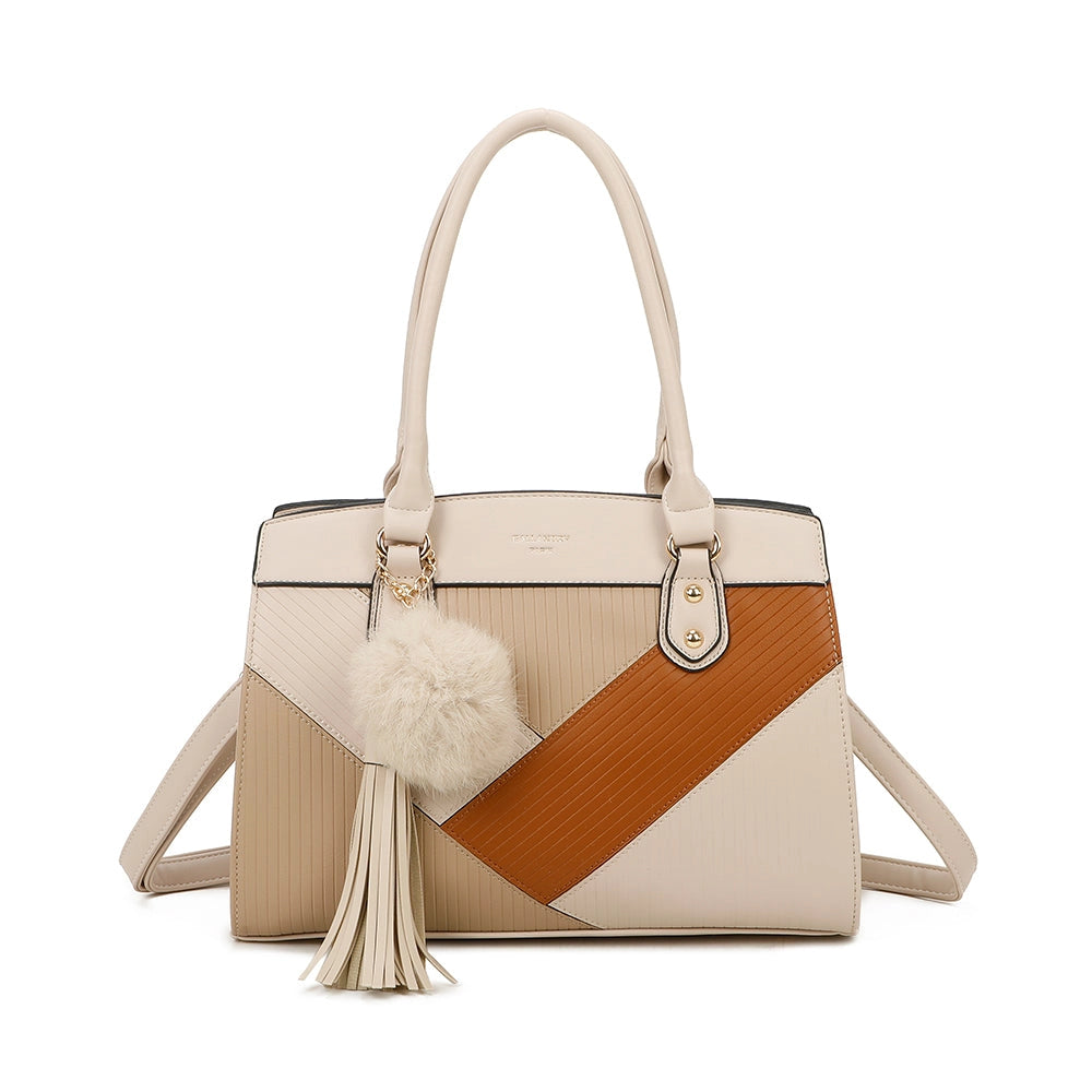 BORSA DONNA PAMY DISEGNO FRANCESE con Pompon in Ecopelliccia