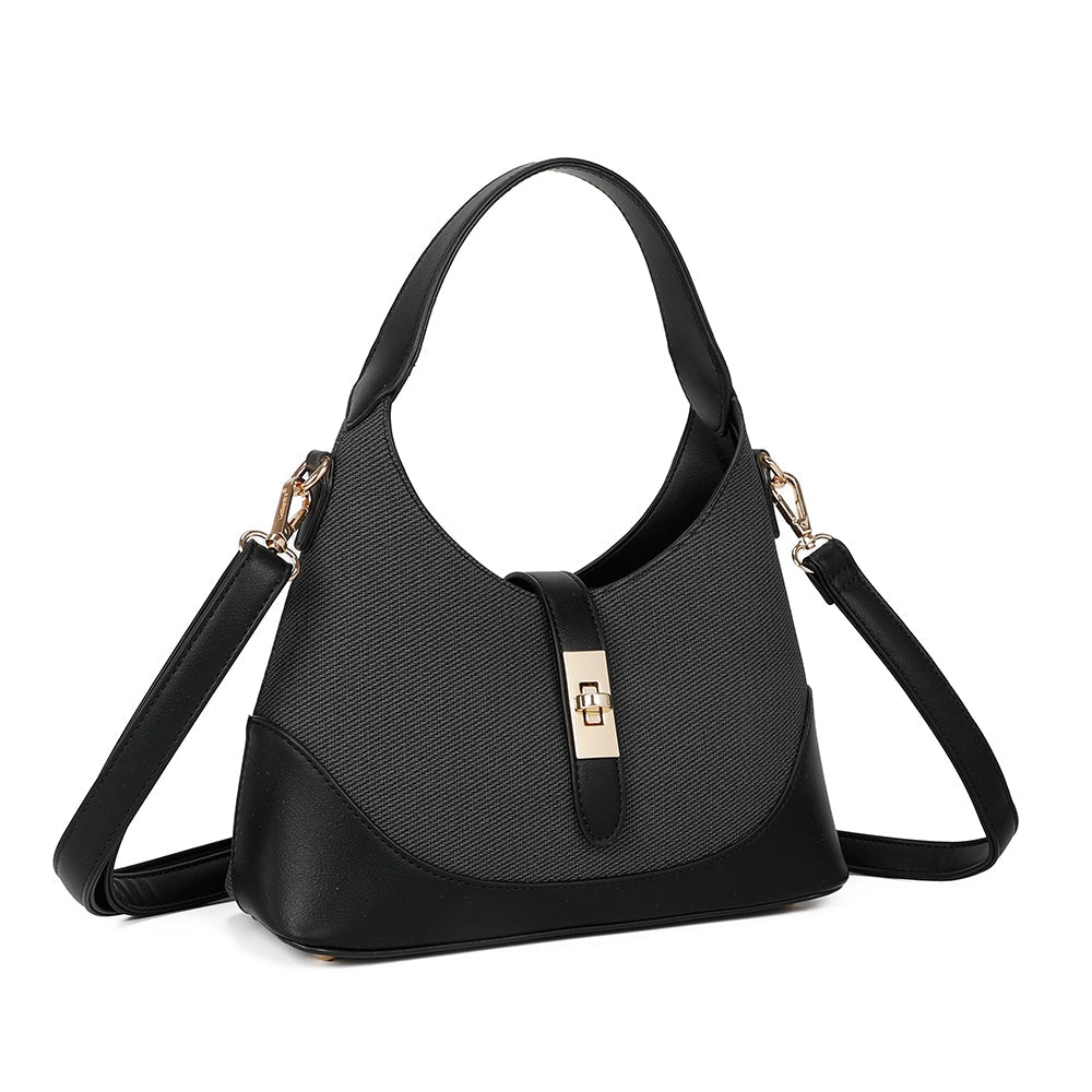 Borsa a Spalla e Tracolla in Tela e Ecopelle modello Patricia piccole dimensioni