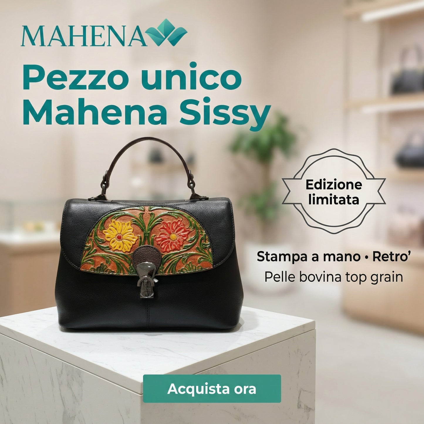 Retro handbag with colorful hand print SISSY LIMITED EDITION model Black