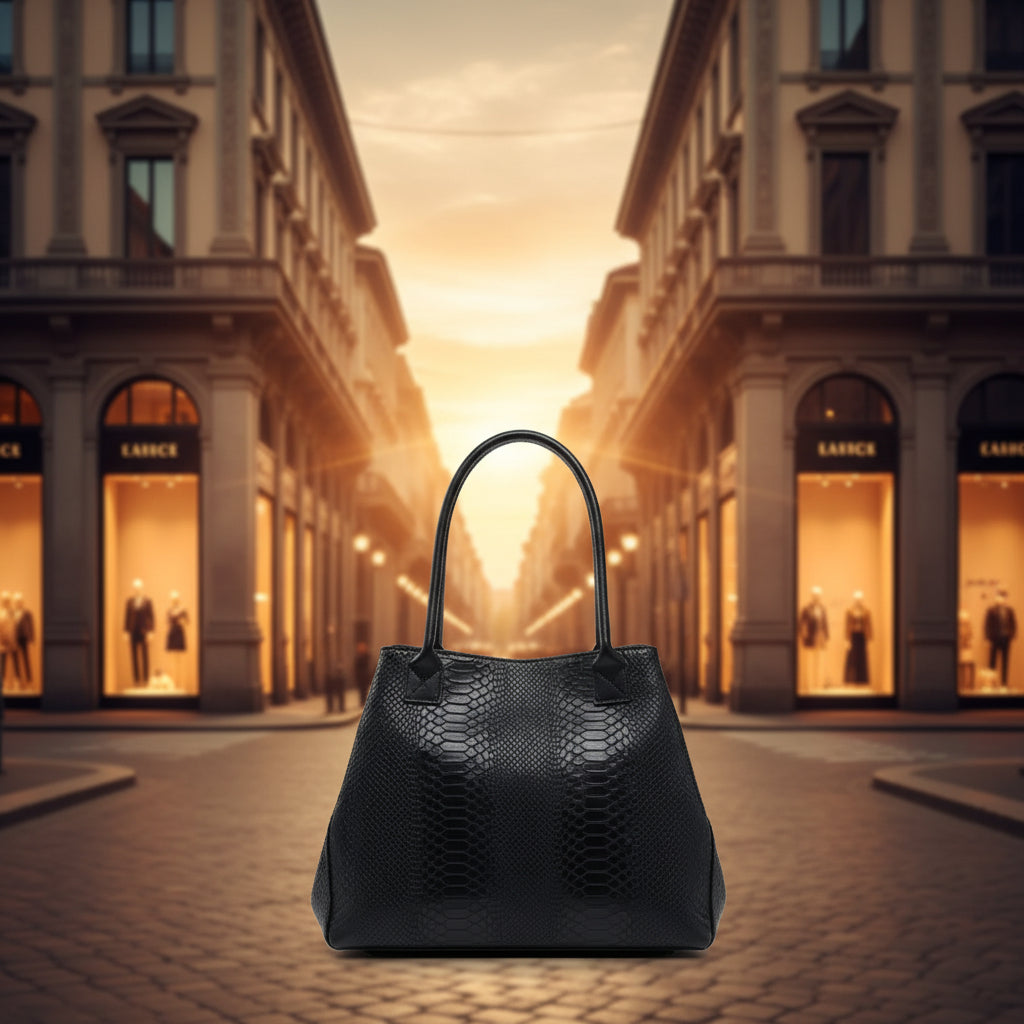 Tote Bag "Venere" MAHENA Effetto Pitone NERO – 100% Vera Pelle