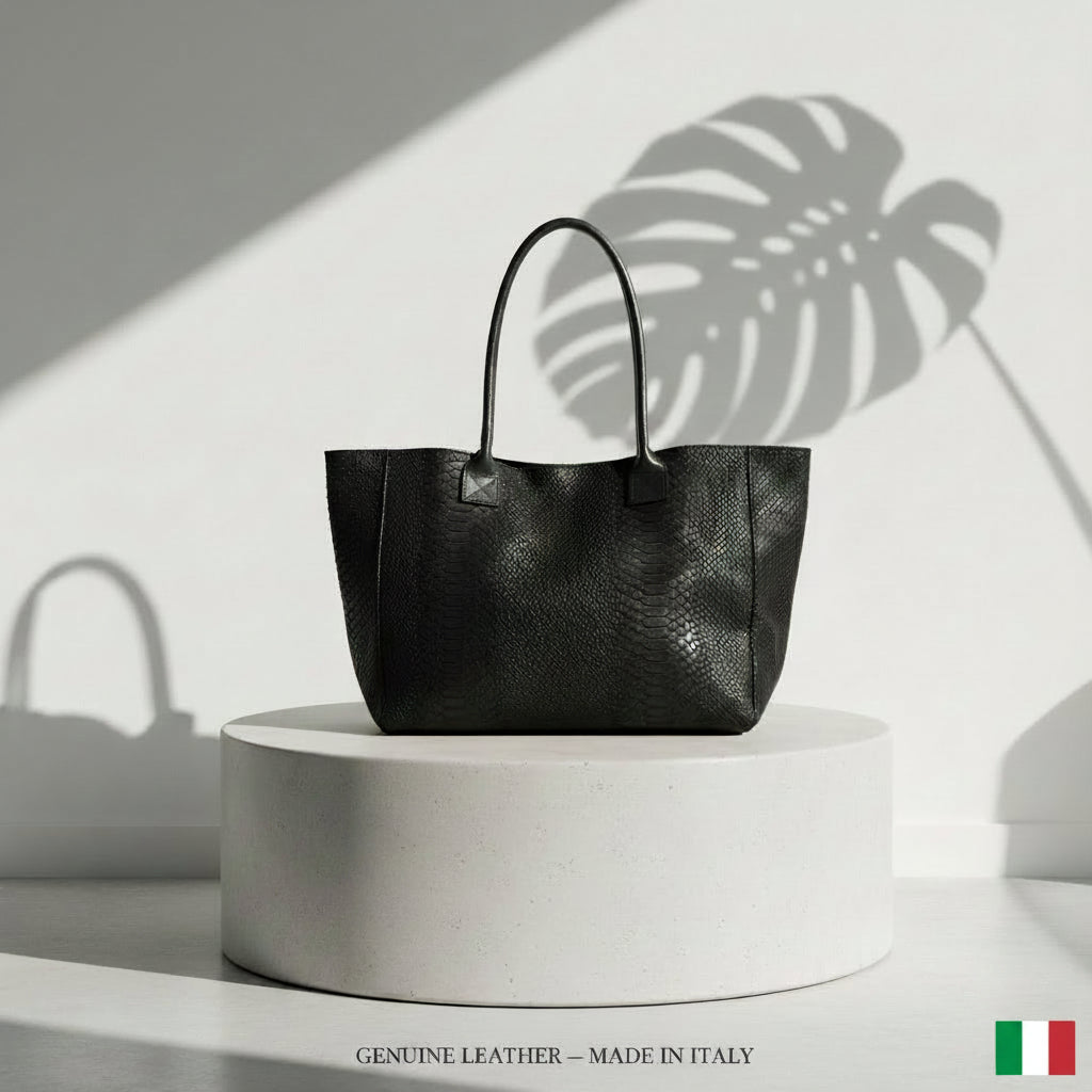 Tote Bag "Venere" MAHENA Effetto Pitone NERO – 100% Vera Pelle