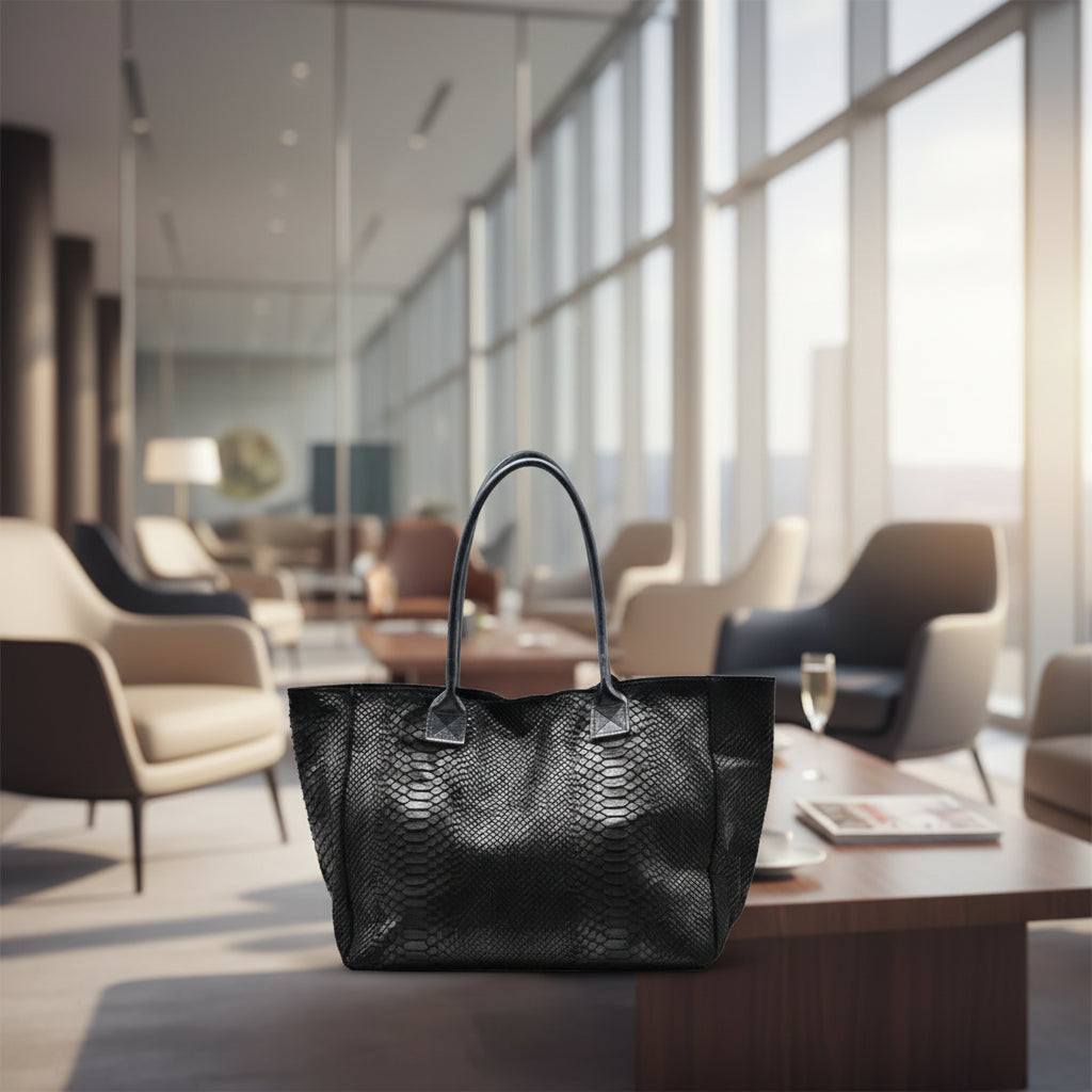 Tote Bag "Venere" MAHENA Effetto Pitone NERO – 100% Vera Pelle