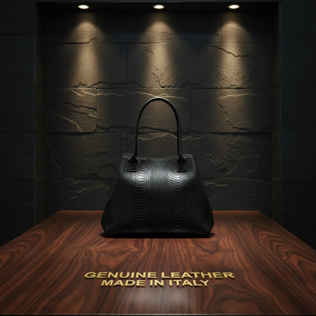 Tote Bag "Venere" MAHENA Effetto Pitone NERO – 100% Vera Pelle